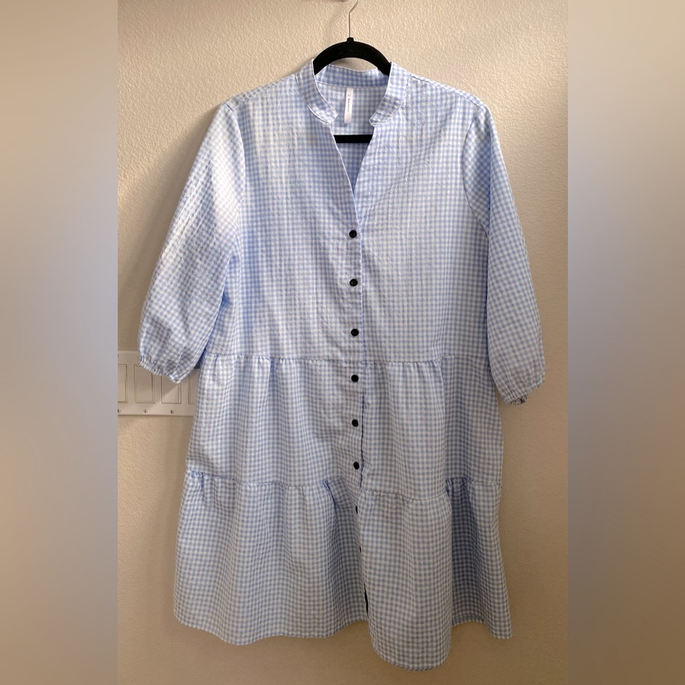 🩵Gingham Dress Swimsuit Cover Up Button Tunic Dress🩵